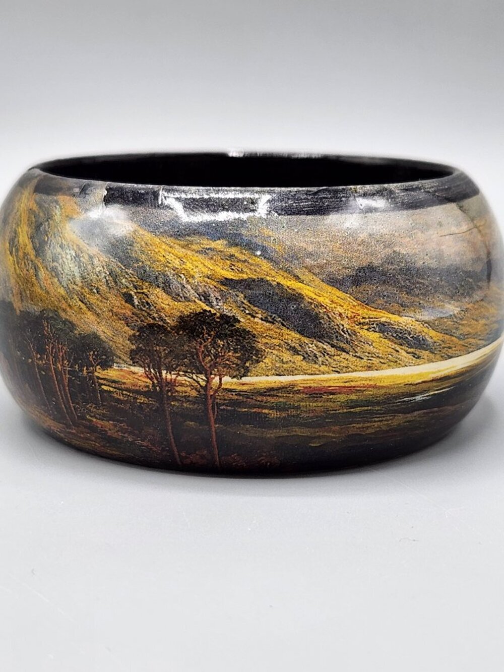 Art Nouveau Landscape Painting Scene Lacquered Chunky Bangle Bracelet